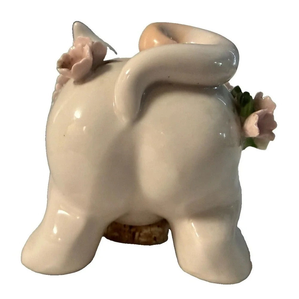 Vintage Lefton Japan Piggy Bank Applied Porcelain Flowers Pink Pig Coin Bank